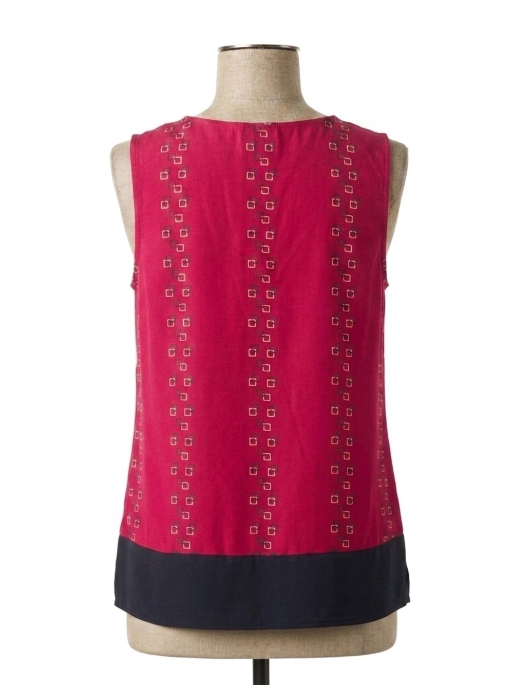 Tommy Hilfiger Coral-Pink Sleeveless Tank with Navy Contrast Hem - Picture 2 of 5